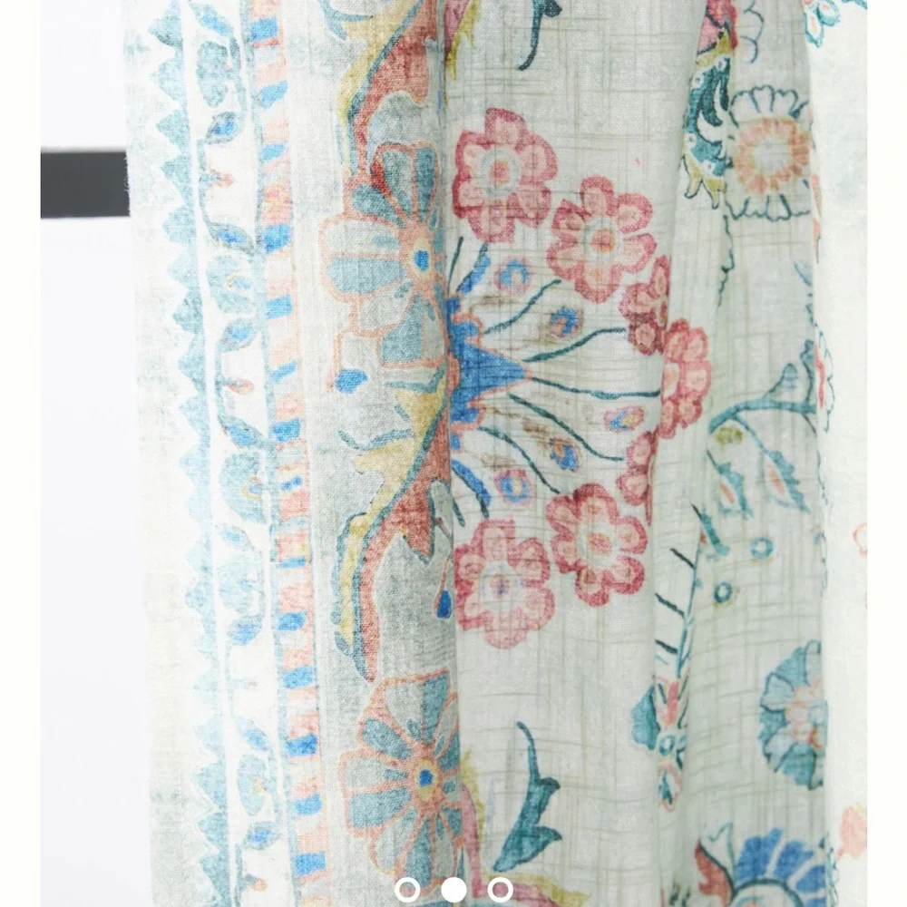 Anthropologie Teal, Coral & Cream Floral Panel Curtains